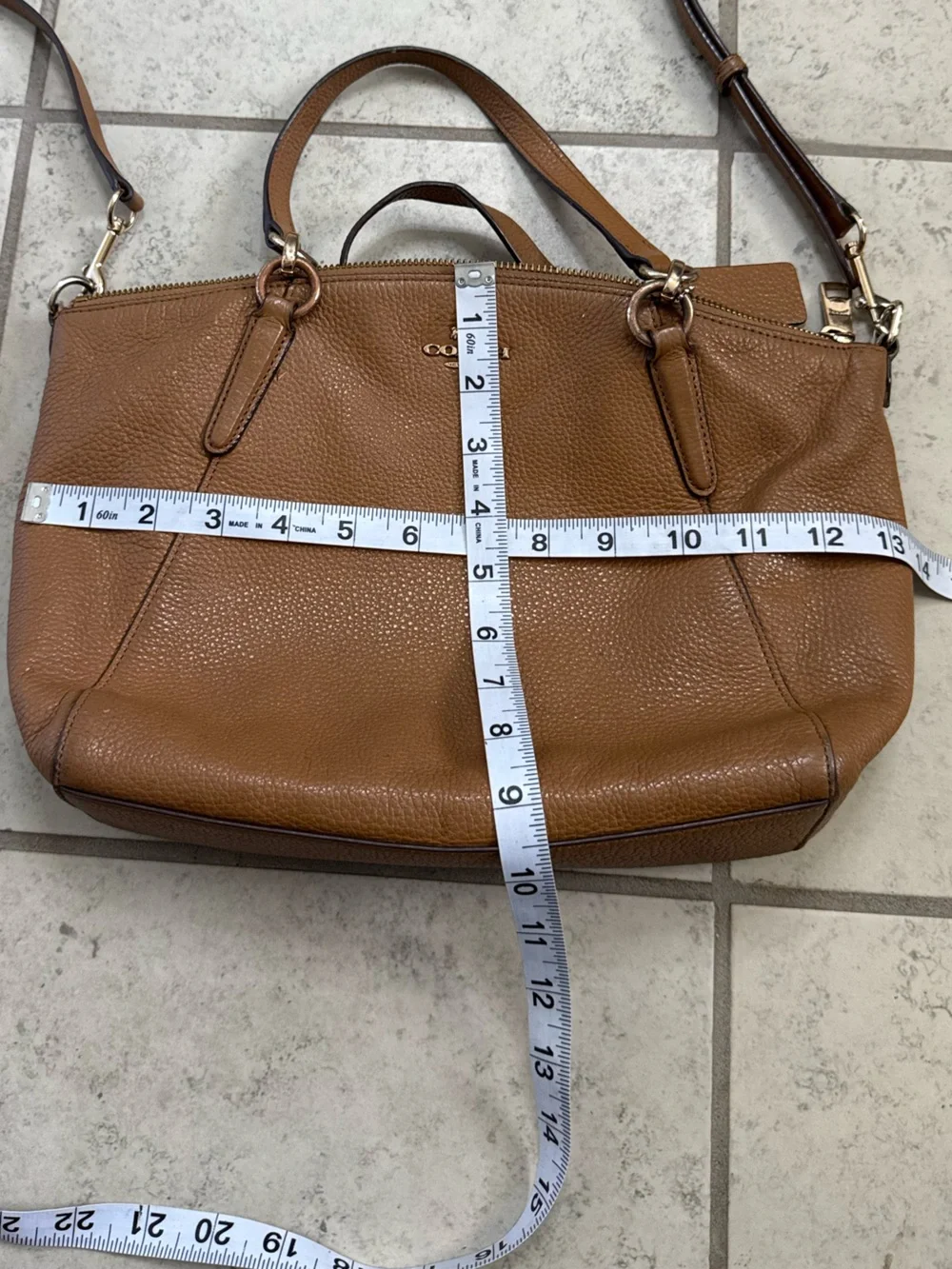 Coach Pebbled Leather Shoulder Satchel in Tan